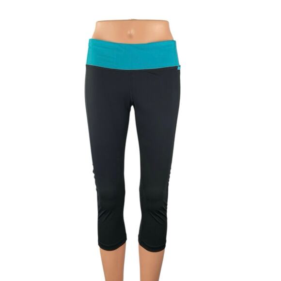 Lululemon Women's Black Blue Colorblock Low Rise Crop Athletic Leggings Pants 6 - Picture 1 of 5
